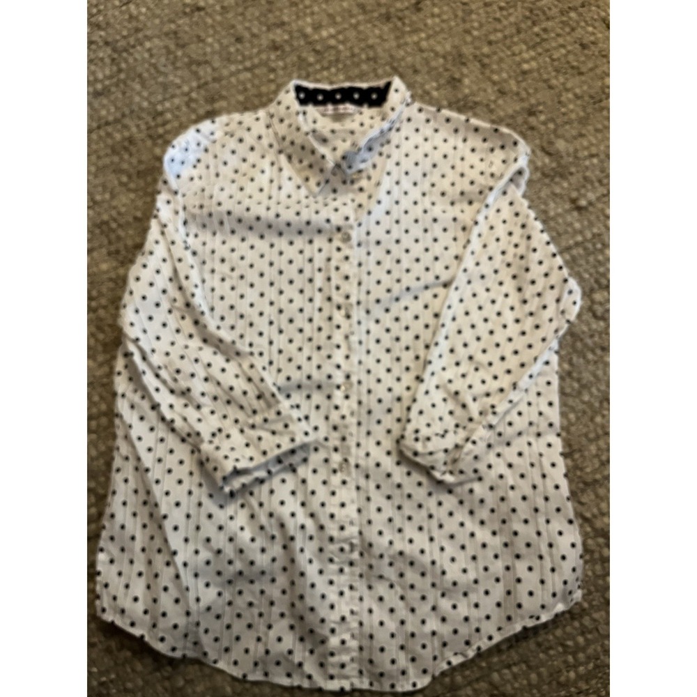 Alison Daley Women's size 16 White Black Polka Dot Collared 3/4 Blouse